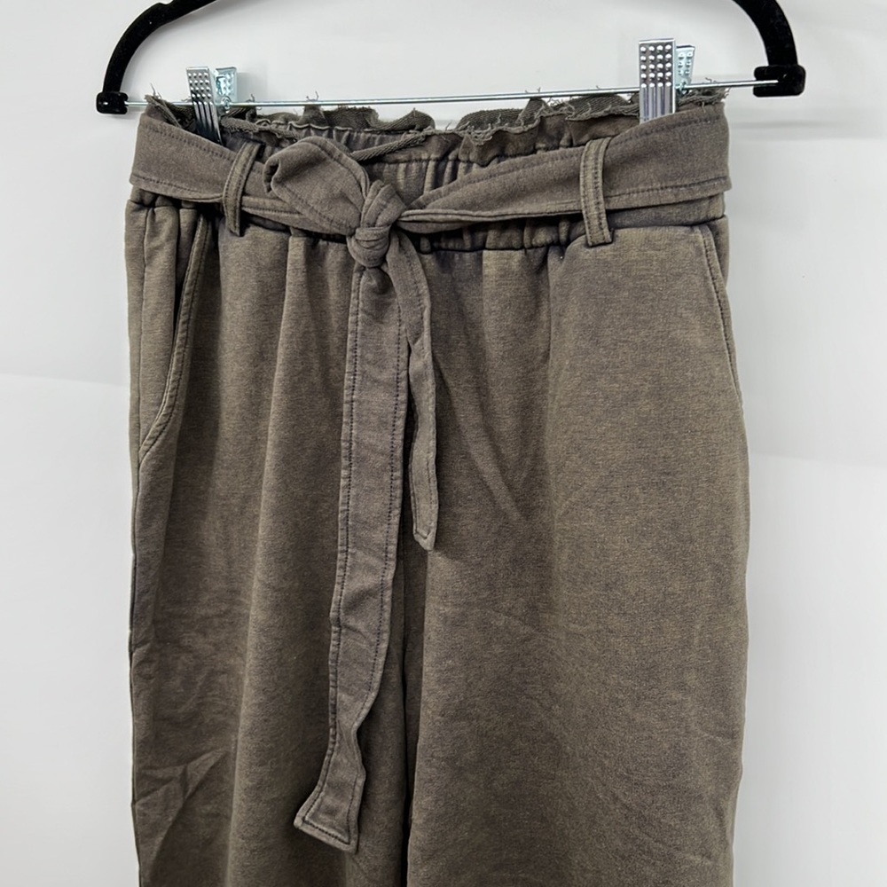 🆕Charcoal French Terry Paperbag High Waist Wide Leg Pant Hem & Thread S, M & L - Picture 10 of 15